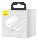 Carregador Turbo Baseus 20W USB-C Branco